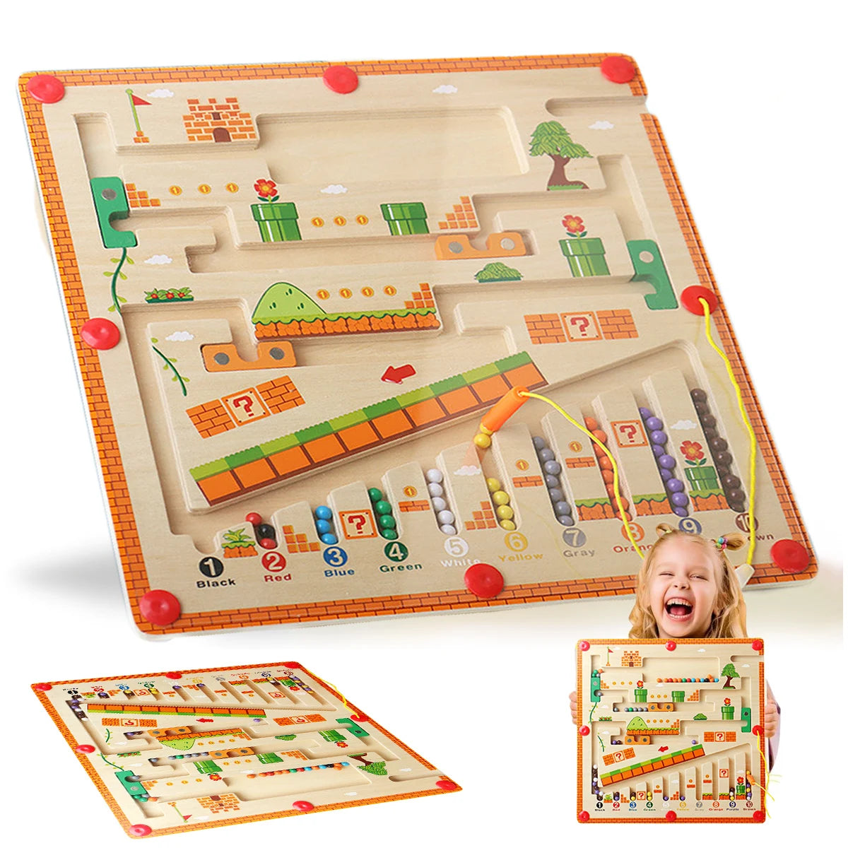 Wooden Bead Maze Learning Game